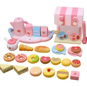 Mainan Dapur Edukatif Kualitas Tinggi Aksesoris Makanan Kopi Kue Kayu Anak-anak Mainan Perabotan Bermain Peran Lainnya