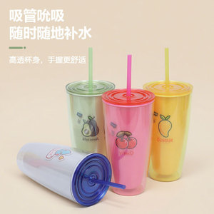 Fruit <b>Straw</b> <b>Cup</b> 710ml Double Wall Portable Travel Drink <b>Cup</b> With <b>Lid</b> <b>And</b> <b>Straw</b> - Product Image 4