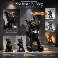 Statue de bouledogue français peinte à la main de qualité supérieure, sculpture en résine avec plateau doré pour la décoration de luxe des hôtels et des maisons