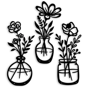 3-piece set of black metal <b>flower</b> <b>wall</b> hangings, <b>wall</b> art metal sculptures, suitable for hanging in bedrooms and living rooms. - Product Image 4