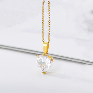 Collana con Ciondolo a Cuore in Cristallo, Placcata Oro, con Catena a Maglia Box, Stile Classico, Unisex, per Uso Quotidiano - Product Image 1