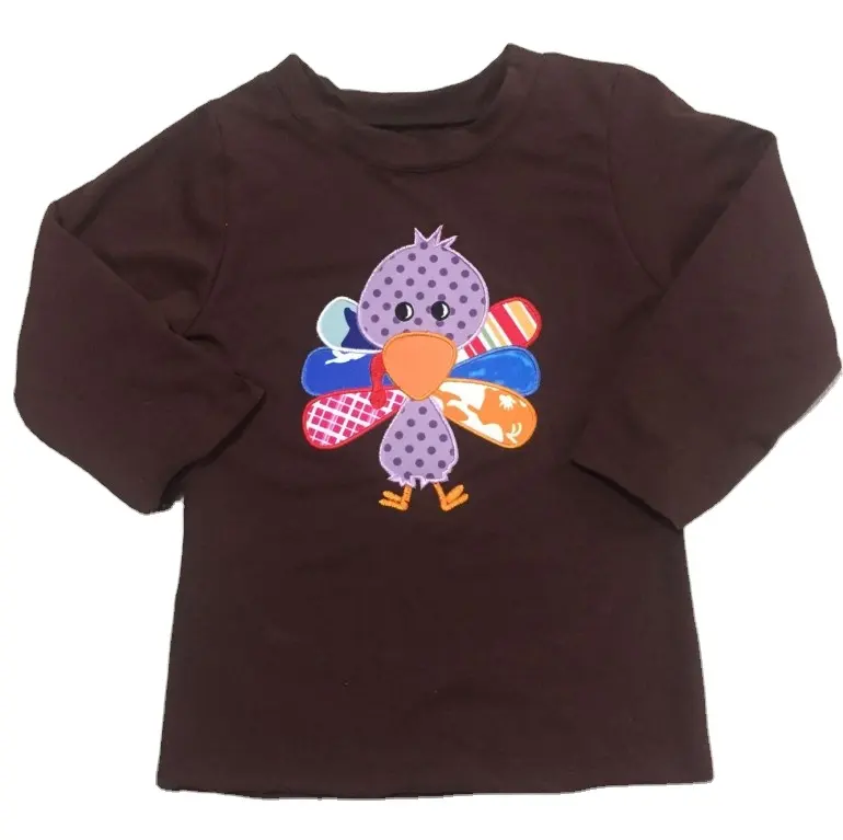 Thanksgiving Day Kalkoen Borduurwerk Babykleding Kids Raglan Groothandel Westerse Kinderen T-Shirts Tienerkleding