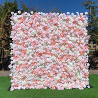 3D Pink Rose Flower Wall Silk Fabric Backdrop Roll up Wedding Party Event Decor