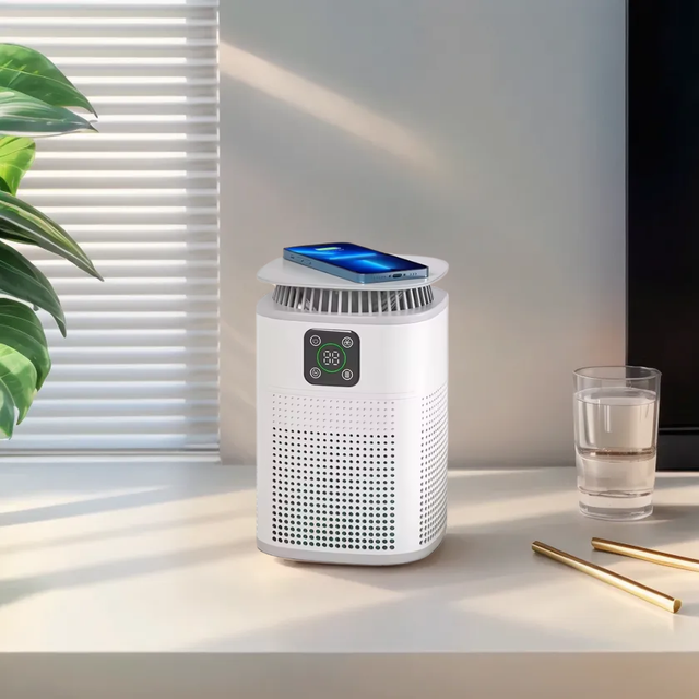 Smart Mini Wireless Charging Air Purifier with Touch Control Timing 8 Hours PM2.5 Certified HEPA Filter US Plug for Bedrooms