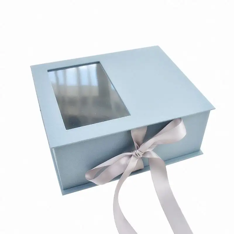 गर्म बिक्री के साथ पुस्तक प्रकार बॉक्स चुंबकीय ढक्कन खिड़की और रिबन के साथ उपहार बॉक्स पैकेजिंग