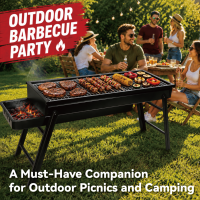Barbecue portable pliable en métal électroplaqué pour camping extérieur avec dispositif de sécurité anti-flamme