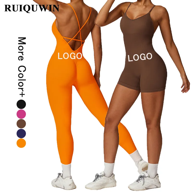 RUIQUWIN, superventas, fábrica, logotipo personalizado, verano, sin costuras, gimnasio, Fitness, una pieza, entrenamiento, Yoga, monos