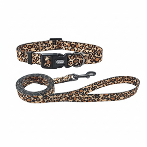 Olahibi Dog Leash Set, Leopard Pattern, Polyester Material, Adjustable Collar And 5Ft Matching Leash, For Small Dogs.(S, Brown - Product Image 1