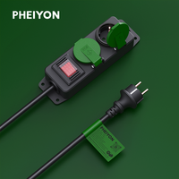 Kabel Ekstensi Multi-Kepala Pheiyon Power IP44 Tahan Air untuk Kantor, Meja Kerja, Luar Ruangan, dan Taman, 16A 2 Stopkontak 1.4m