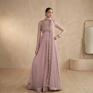Ropa india y pakistaní, elegante salwar kameez rosa bordado, vestido de novia largo hasta el suelo para mujer, India, Pakistán, estilo indio regular. - Product Image 3