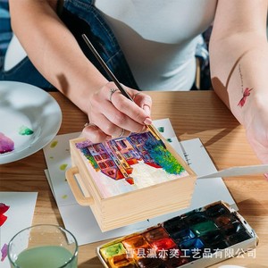 Caja de almacenamiento de madera con tapa extraíble, rectangular, de color sólido, portátil, con asa, para recuerdos de boda, empaque de dulces, bricolaje, graffiti - Product Image 3