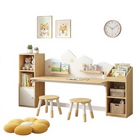 Ensemble de bureau d'étude en bois pour enfants avec rangement, 2 tabourets, chaises et étagères pour chambre à coucher, mobilier scolaire à domicile, vente en gros d'usine