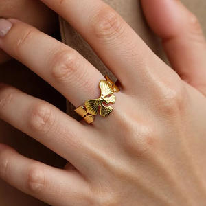 Butterfly Shape Stainless Steel <b>Ring</b> 18K Gold Color Open Design Unisex Fashion Jewelry Gift - Product Image 1