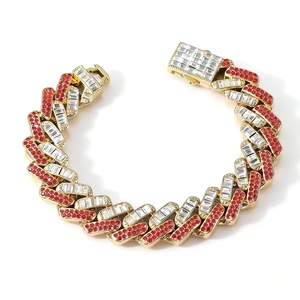 New Product Personalized <b>Red</b> Rhinestone Cuban Link Chain Hip Hop Style Double Color Men's Chain <b>Bracelet</b> Wholesale Jewelry - Product Image 5