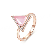 Bague en argent plaqué or rose en forme de cœur, sertie de quartz rose vintage certifié, pour femme, idéale pour les soirées, avec cristaux étincelants