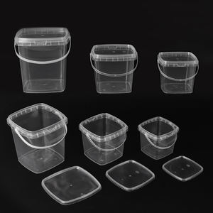 Recipiente Quadrado para Armazenamento de Alimentos, Container de Suco de Fruta Portátil, Copos de Plástico PP Transparente com Tampa e Alça - Product Image 4