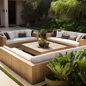 Yeni moda bahçe kanepe seti düşük maliyetli U şekli modüler kesit veranda tik dış mekan mobilyası