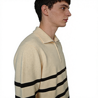 Pull en laine/cachemire pour homme, style universitaire britannique, anti-rétrécissement, col montant semi-zippé, rayé, décontracté et tendance