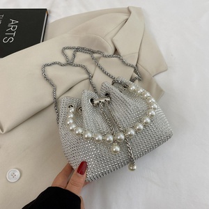 Rhinestone Velvet with Diamonds Fashion Luxurious Women's Wedding Clutch Single Shoulder Purse Iron <b>Chain</b> Drawstring Evening Bag - Product Image 4