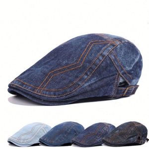 Casquette de baseball en jean bleu délavé style rétro, casquette plate, casquette Ivy, béret, casquette de sport pour femmes et hommes, tenue décontractée d'extérieur pour le printemps - Product Image 1