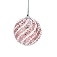 Set Ornamen Bola Natal 8cm Berhias Mutiara Berkilau, Anti Pecah, Motif Spiral Bergaris, Dekorasi Pohon Natal, Hiasan Gantung untuk Pesta Liburan