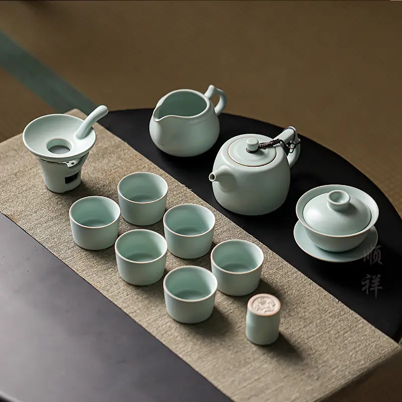 Ru fırın Kung Fu çay seti takım bütün çay fincanı çin çay seti High-end hediye kutusu hediye Gaiwan seramik çay seti çay seti