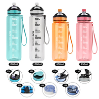 Bouteille d'eau de fitness en Tritan avec couvercle interchangeable DIY, pour boire directement, compatible lave-vaisselle, avec marqueur de temps, couleurs personnalisables, logo personnalisé