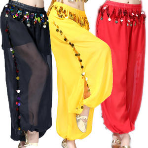 Pantalones Anchos de Ballet de Seda/Algodón con Lentejuelas para Práctica de Danza India - Product Image 1