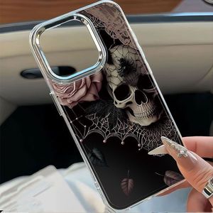 Funny <strong>Skull</strong> Rose Flower Print Electroplating Camera Hole Mobile Phone <strong>Case</strong> for Iphone 7 8 X Xr Xs 11 12 13 14 15 16 17 Pro Max - Product Image 3