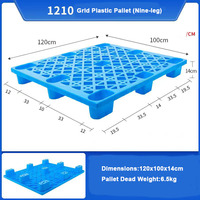 Palette en plastique HDPE à 9 pattes, entrée 4 voies, 1200x1000x140mm, pour usage industriel, recyclable, pour stockage en entrepôt, logistique et transport