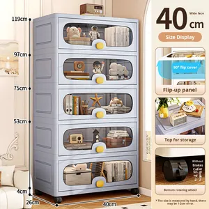 Meuble de rangement modulaire empilable en plastique transparent à couvercle rabattable, étagère de présentation pour jouets d'enfants et livres, avec roulettes, vente en gros - Product Image 5