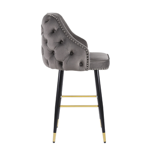 Taburete de <span class=keywords><strong>Bar</strong></span> alto de terciopelo moderno Silla de comedor de lujo con respaldo abotonado con acero inoxidable para sala de estar o uso de barra de café - Product Image 3