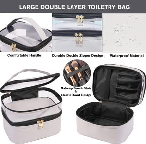 Trousse de Maquillage Double Couleur Unie en PVC Transparent, Portable, Tendance INS, Imperméable, Grande Capacité, pour Voyage - Product Image 4