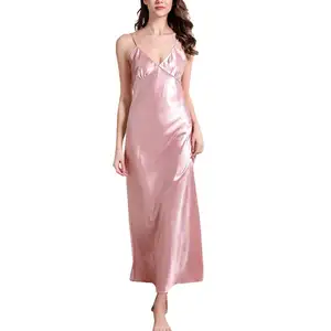 Bán Buôn Ladies Sexy Lụa Satin Đồ Ngủ Thanh Lịch Womens Đồ Ngủ Dài Áo Ngủ