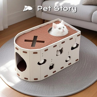 Lit pour chat intégré avec griffoir, jouet pour chat, structure semi-fermée anti-stress, forme de baril, toutes saisons, en feutre double couche