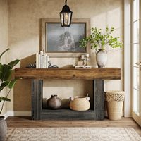 Console à 2 niveaux en bois rustique de style farmhouse, longueur 63 pouces, avec rangement pour entrée, salon et couloir - Marron Gris