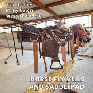 Ensemble de selle de cheval en cuir Western avec arceau en bois, étriers marron gaufrés, pour le trail, le barrel racing et l'équitation, léger, prêt à être expédié - Product Image 3