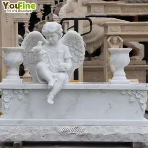 हाथ नक्काशीदार आउटडोर कब्रिस्तान सफेद पत्थर संगमरमर टोम्बस्टोन बेबी एंजेल