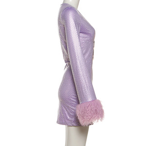 Prodotti di tendenza 2026 Mini <span class=keywords><strong>abito</strong></span> aderente aderente aderente alla moda da donna con <span class=keywords><strong>paillettes</strong></span> a manica lunga con scollo profondo Sexy - Product Image 5