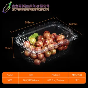 Custom Dispos Food Fruit Containers Transparent PET Blister Packaging Box Clamshell Litchi Cherry Tomato Grape Box With Lid