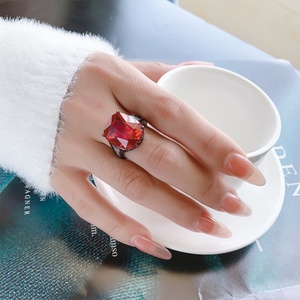 Fashion Jewelry Eco-friendly Copper Black Gold Plated 14*16MM Blue Cubic Zirconia Non Tarnishing <b>Rings</b> for Women - Product Image 5