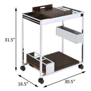 DB <b>Chrome</b> and Brown Storage Cart with Stemware <b>Shelf</b> Elegant Serving Solution - Product Image 5