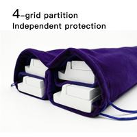 Pochette de rangement en velours de haute qualité pour supports de mahjong, avec cordon de serrage et quatre compartiments, capacité de 4 supports de mahjong