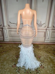 ZD فستان نسائي فستان كرة ثلاثي الأبعاد من أحجار الراين اللامعة لآلئ ريش بطول الأرض لاحتفالات أعياد الميلاد وحفلات الزفاف والتقاط الصور - Product Image 2