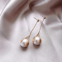 Mode texturé métal enveloppé perles longues boucles d'oreilles gland français perle princesse boucles d'oreilles goutte pour la fête d'anniversaires de mariage