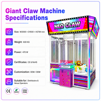 Neofuns Giant Neo Claw Machine à grue à monnaie robuste de 600kg Machine d'arcade à grand prix en peluche arc-en-ciel LED
