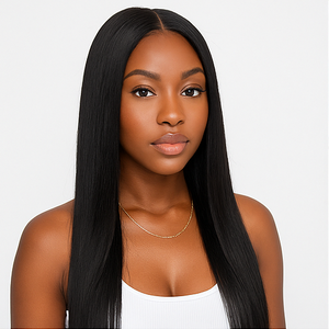 Perruque longue bob en cheveux humains vietnamiens bruts, sans colle, droite, avec dentelle frontale transparente, couleur noire naturelle pour femme noire - Product Image 2