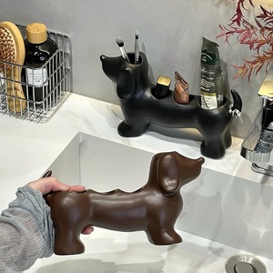 Dachshund Toothbrush Holder With <b>Toothpaste</b> And Makeup Brush Storage Tabletop Placement Easy To Clean - Product Image 2