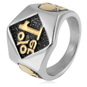 yunnique Men's <b>Titanium</b> Steel Skull <b>Ring</b> Geometric Design Gold Accents Punk Style Fashion Jewelry Gift - Product Image 1