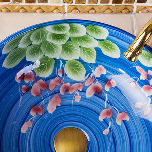 Lavabo de salle de bain européen en émail rétro coloré Lavabo en céramique à motif d'art Jingdezhen - Product Image 5